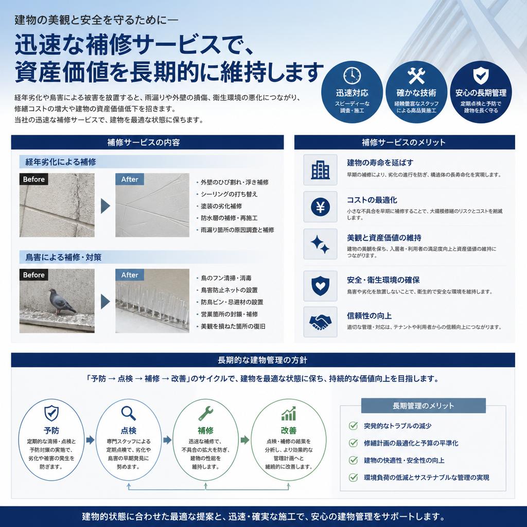 劣化に迅速に対応する補修サービス