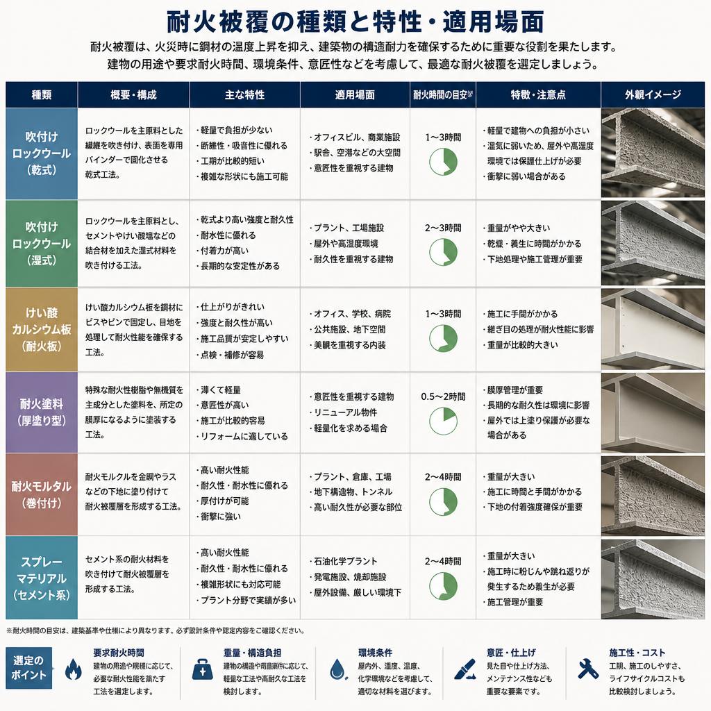 耐火被覆の種類とその特性