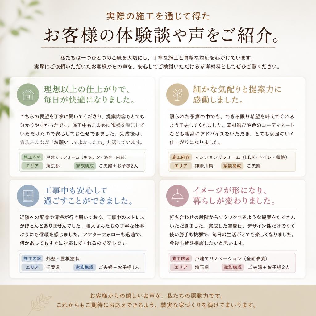 お客様の声：みんなの体験談